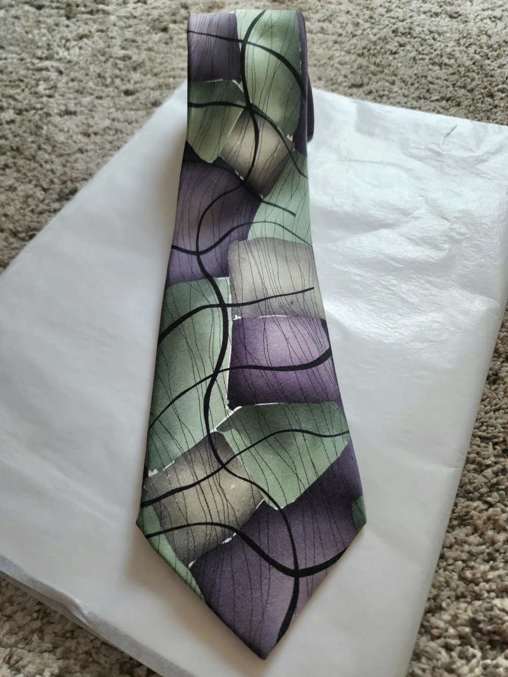 J. Garcia Moon Mountains Silk Tie Collection Fifty-One Green Gray
